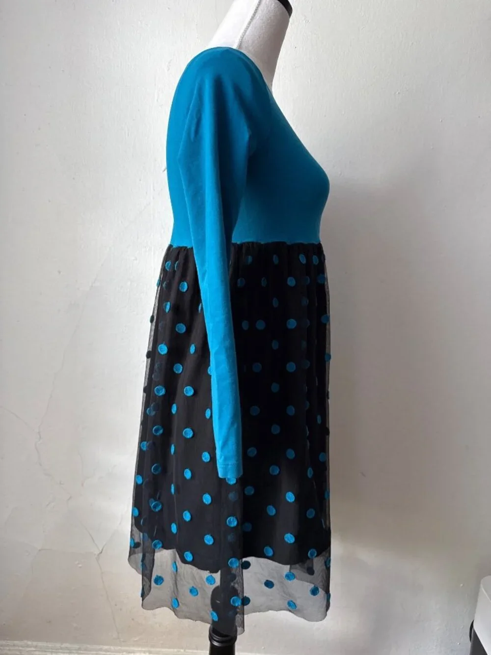 Hanna Andersson blue and black polka-dotted long-sleeve tutu dress Sz 150 Sz 12